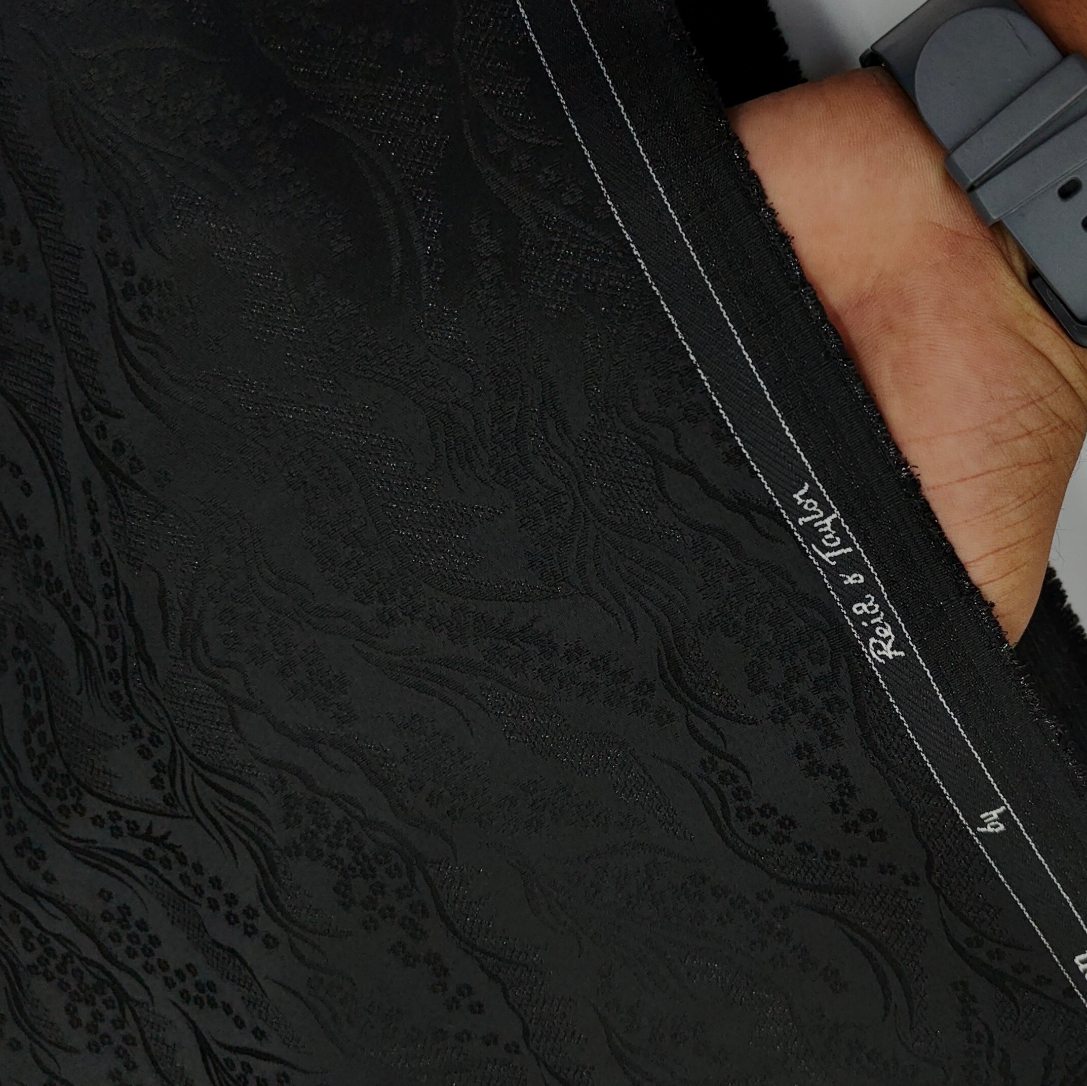 Reid & Taylor Jacquard Premium Bandhgala Fabric Colour Black